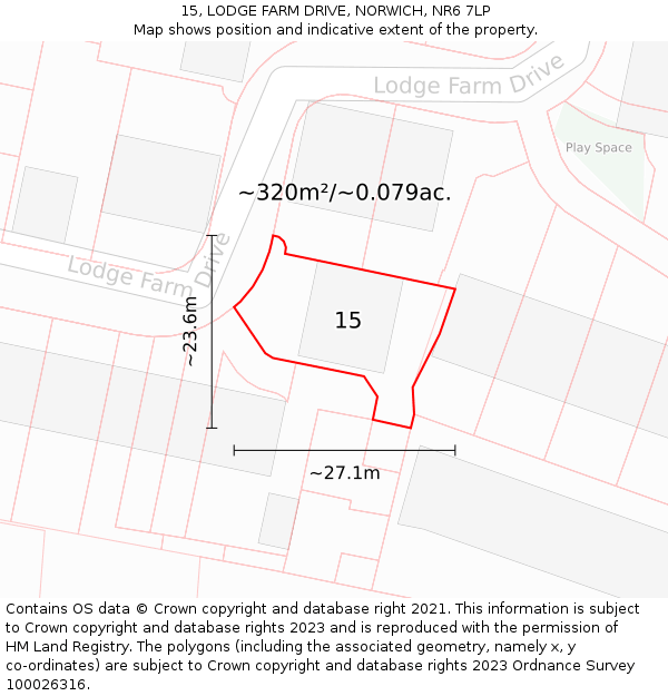 15, LODGE FARM DRIVE, NORWICH, NR6 7LP: Plot and title map