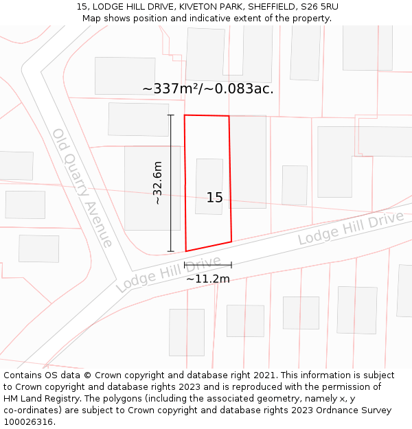15, LODGE HILL DRIVE, KIVETON PARK, SHEFFIELD, S26 5RU: Plot and title map
