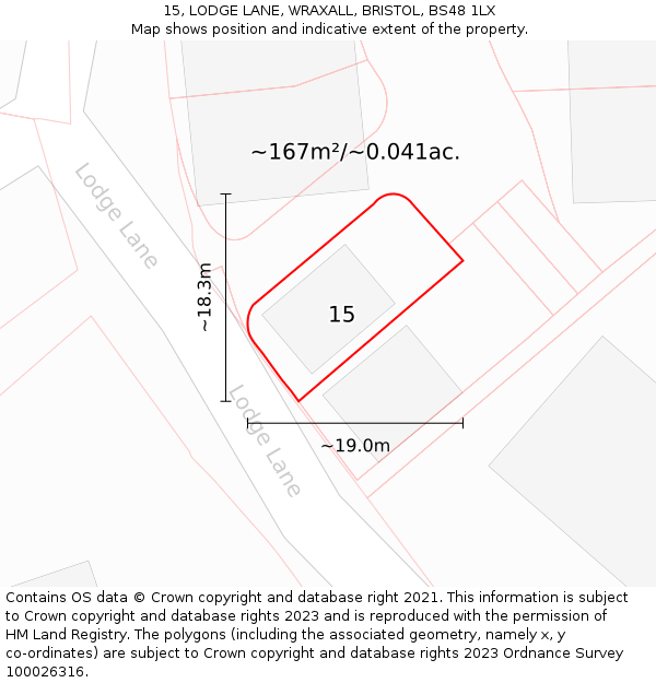 15, LODGE LANE, WRAXALL, BRISTOL, BS48 1LX: Plot and title map
