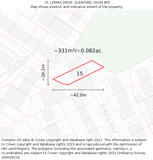 15, LOMAX DRIVE, SLEAFORD, NG34 8FE: Plot and title map