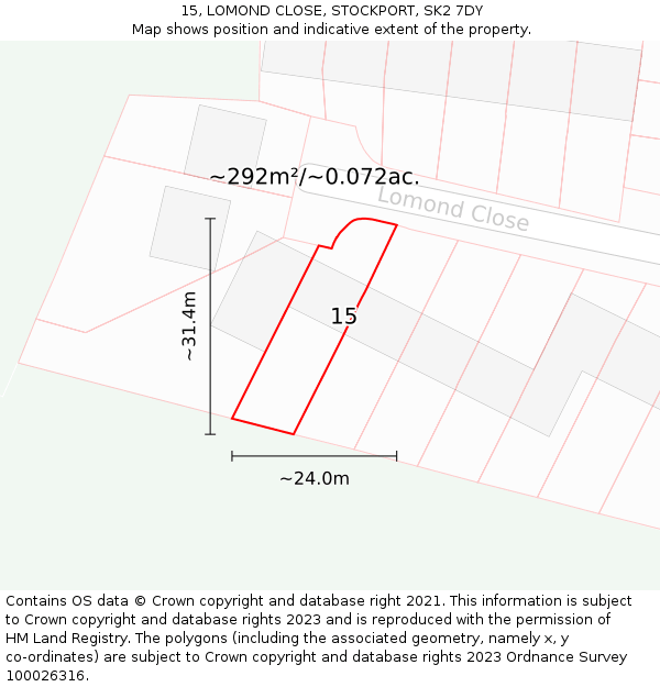 15, LOMOND CLOSE, STOCKPORT, SK2 7DY: Plot and title map