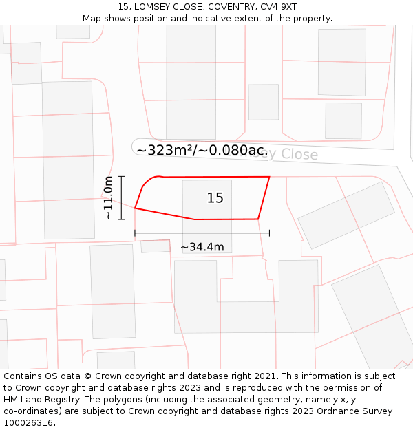 15, LOMSEY CLOSE, COVENTRY, CV4 9XT: Plot and title map