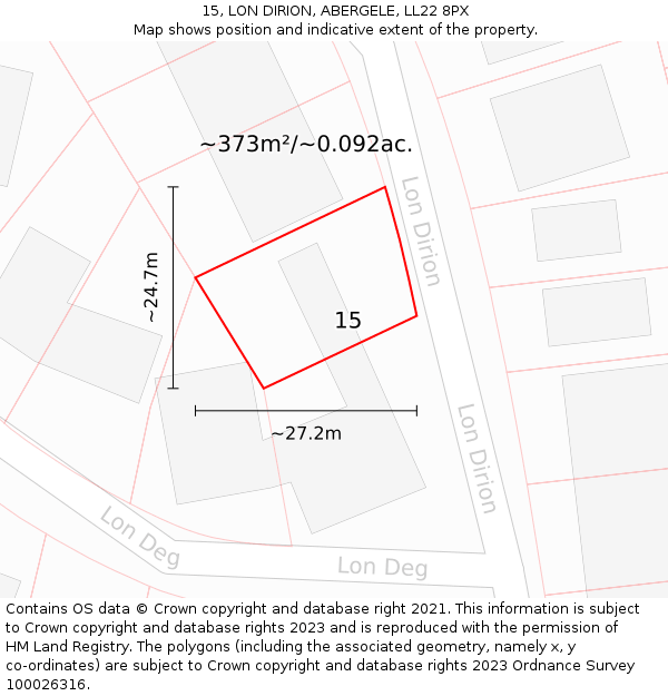 15, LON DIRION, ABERGELE, LL22 8PX: Plot and title map