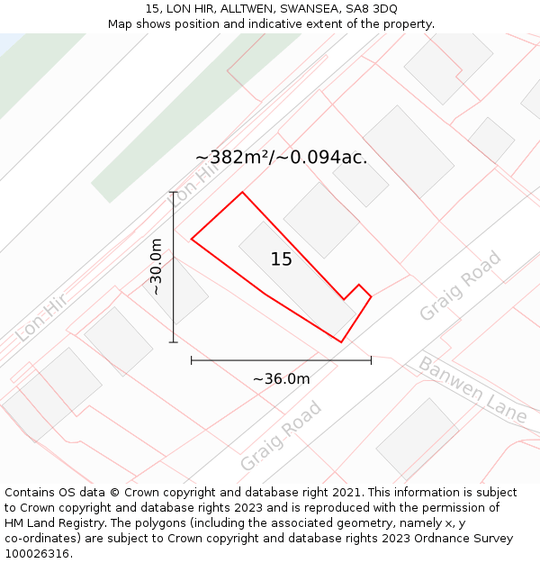 15, LON HIR, ALLTWEN, SWANSEA, SA8 3DQ: Plot and title map