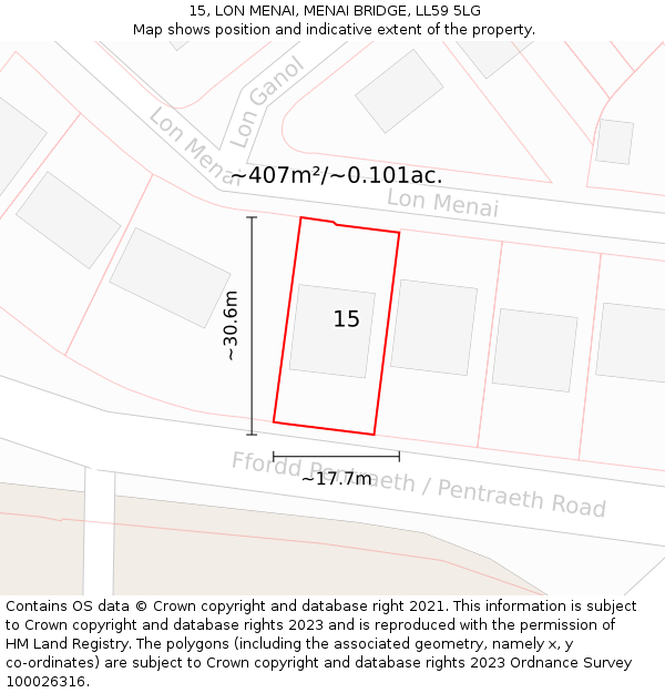 15, LON MENAI, MENAI BRIDGE, LL59 5LG: Plot and title map