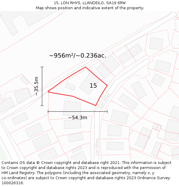 15, LON RHYS, LLANDEILO, SA19 6RW: Plot and title map