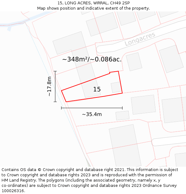15, LONG ACRES, WIRRAL, CH49 2SP: Plot and title map