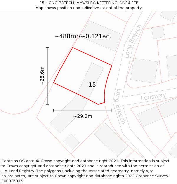 15, LONG BREECH, MAWSLEY, KETTERING, NN14 1TR: Plot and title map