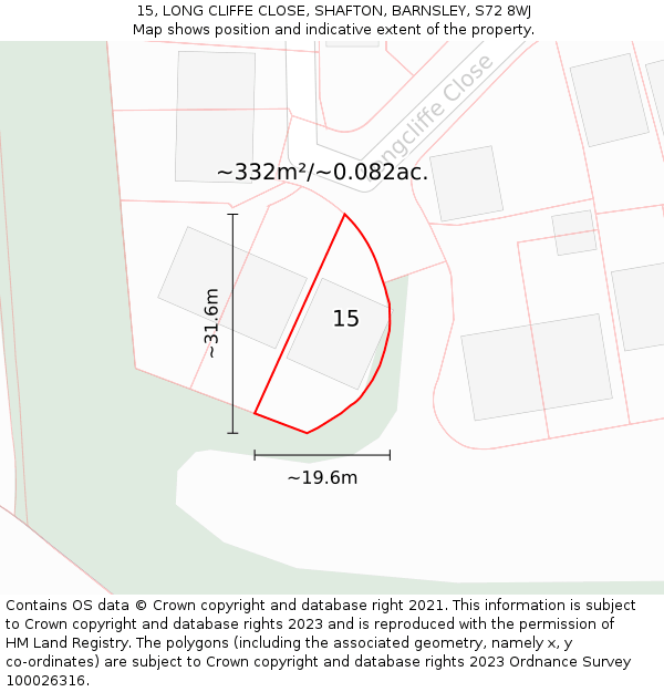 15, LONG CLIFFE CLOSE, SHAFTON, BARNSLEY, S72 8WJ: Plot and title map