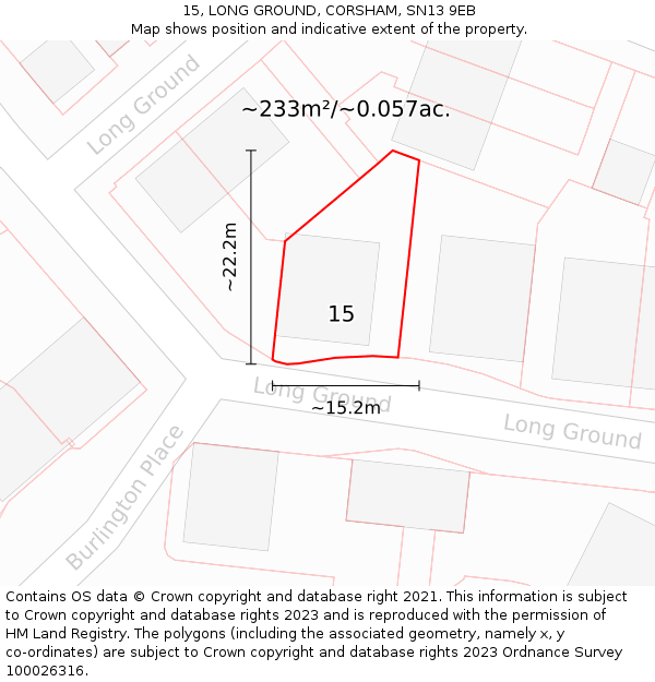15, LONG GROUND, CORSHAM, SN13 9EB: Plot and title map