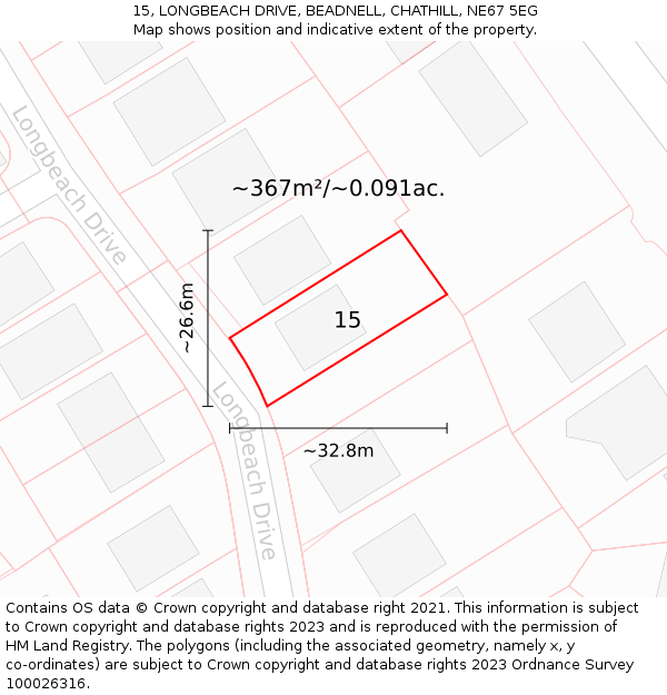 15, LONGBEACH DRIVE, BEADNELL, CHATHILL, NE67 5EG: Plot and title map