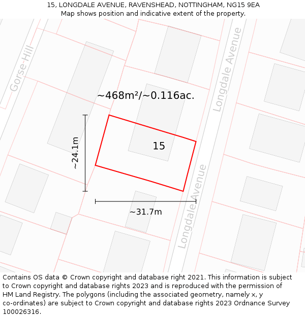 15, LONGDALE AVENUE, RAVENSHEAD, NOTTINGHAM, NG15 9EA: Plot and title map