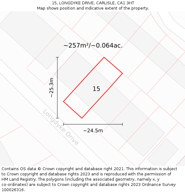 15, LONGDYKE DRIVE, CARLISLE, CA1 3HT: Plot and title map