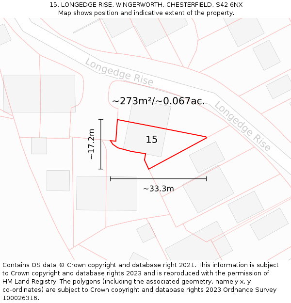 15, LONGEDGE RISE, WINGERWORTH, CHESTERFIELD, S42 6NX: Plot and title map