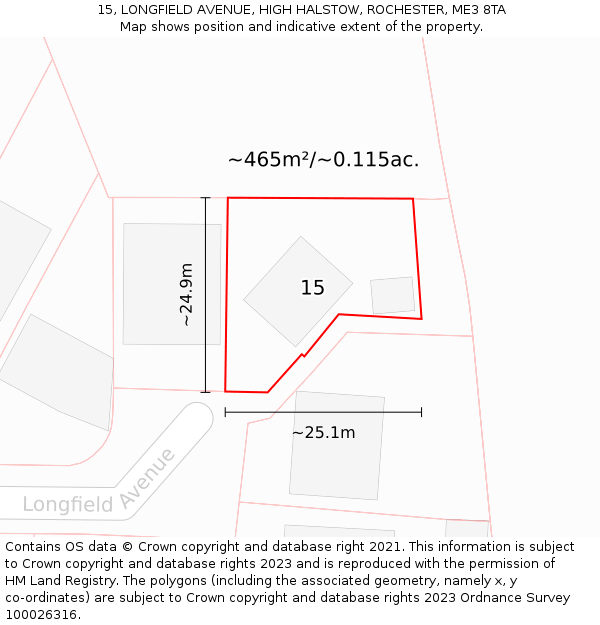 15, LONGFIELD AVENUE, HIGH HALSTOW, ROCHESTER, ME3 8TA: Plot and title map