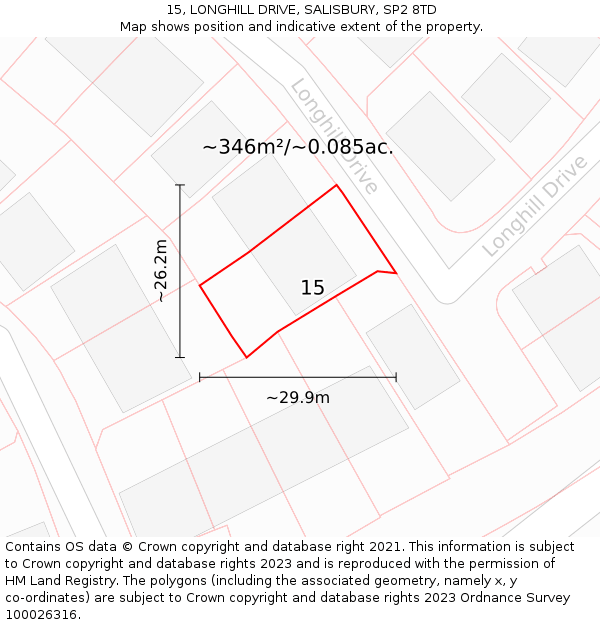 15, LONGHILL DRIVE, SALISBURY, SP2 8TD: Plot and title map