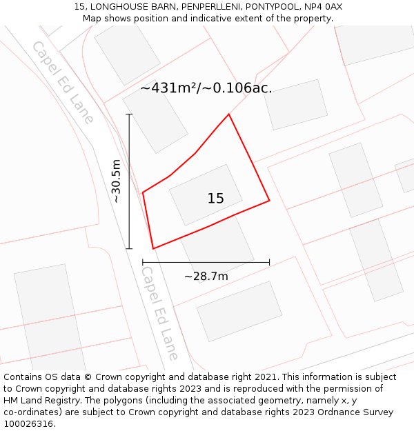 15, LONGHOUSE BARN, PENPERLLENI, PONTYPOOL, NP4 0AX: Plot and title map