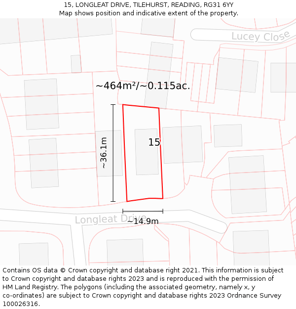 15, LONGLEAT DRIVE, TILEHURST, READING, RG31 6YY: Plot and title map