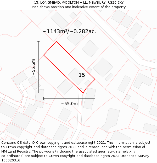 15, LONGMEAD, WOOLTON HILL, NEWBURY, RG20 9XY: Plot and title map
