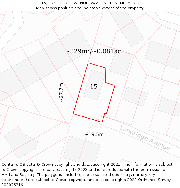 15, LONGRIDGE AVENUE, WASHINGTON, NE38 0QN: Plot and title map