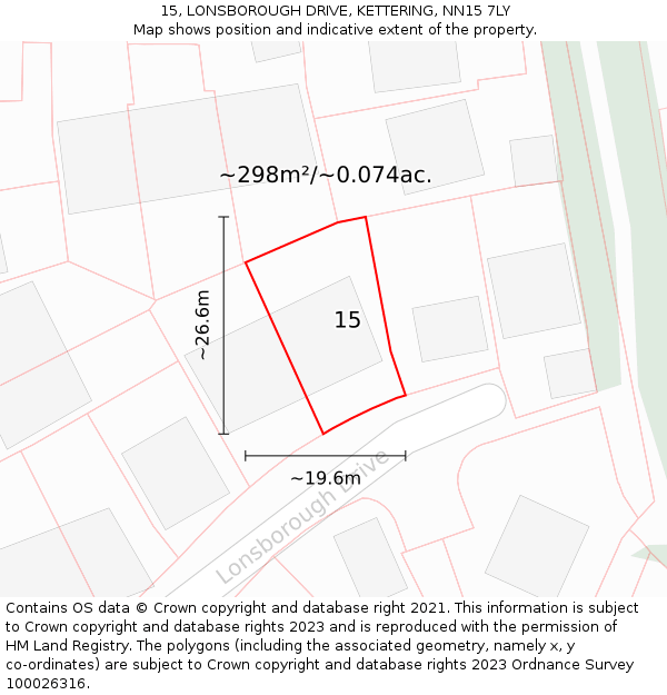 15, LONSBOROUGH DRIVE, KETTERING, NN15 7LY: Plot and title map