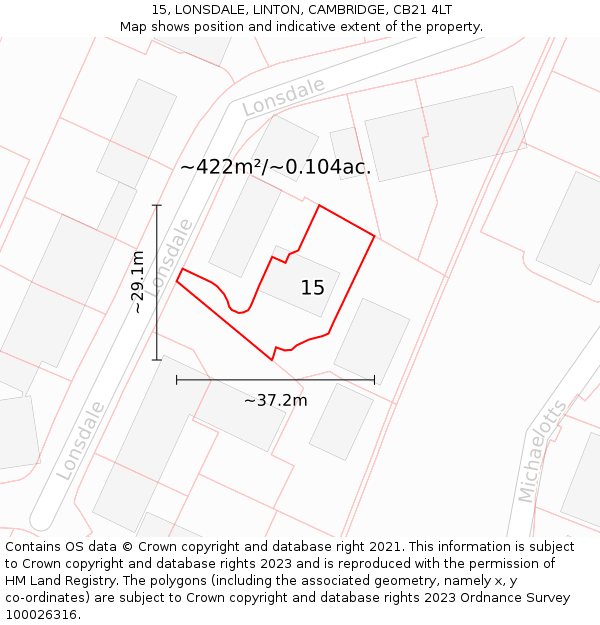 15, LONSDALE, LINTON, CAMBRIDGE, CB21 4LT: Plot and title map