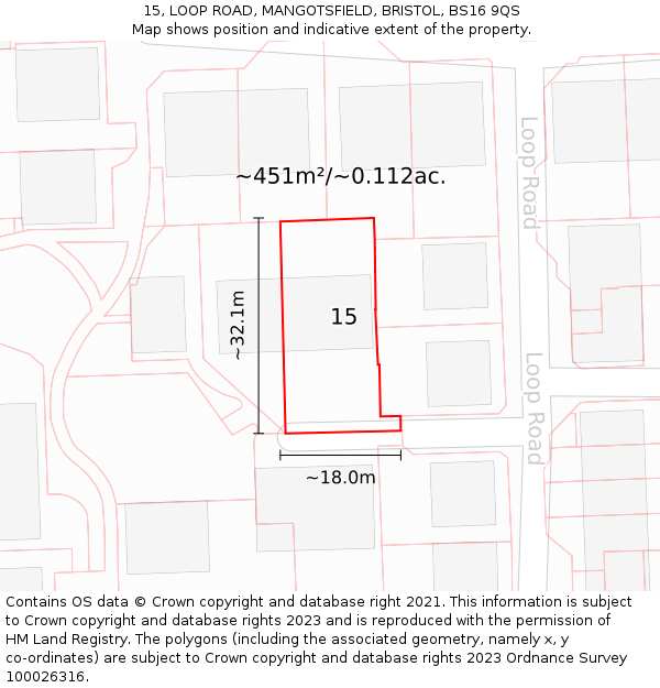 15, LOOP ROAD, MANGOTSFIELD, BRISTOL, BS16 9QS: Plot and title map