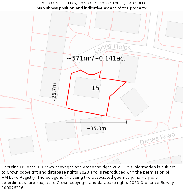 15, LORING FIELDS, LANDKEY, BARNSTAPLE, EX32 0FB: Plot and title map