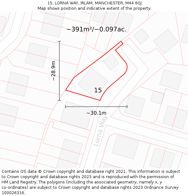 15, LORNA WAY, IRLAM, MANCHESTER, M44 6GJ: Plot and title map