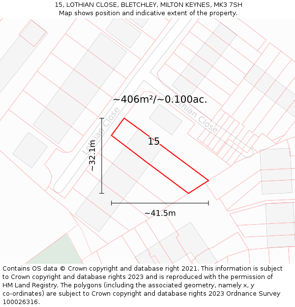 15, LOTHIAN CLOSE, BLETCHLEY, MILTON KEYNES, MK3 7SH: Plot and title map