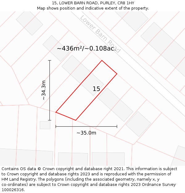 15, LOWER BARN ROAD, PURLEY, CR8 1HY: Plot and title map