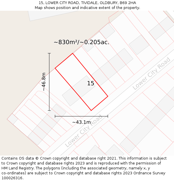 15, LOWER CITY ROAD, TIVIDALE, OLDBURY, B69 2HA: Plot and title map