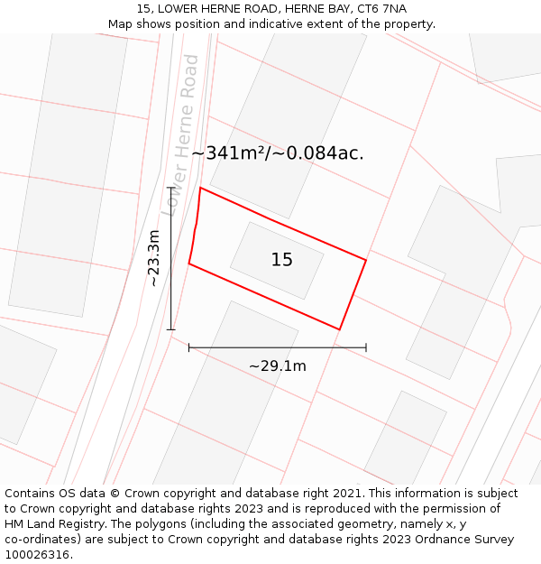 15, LOWER HERNE ROAD, HERNE BAY, CT6 7NA: Plot and title map