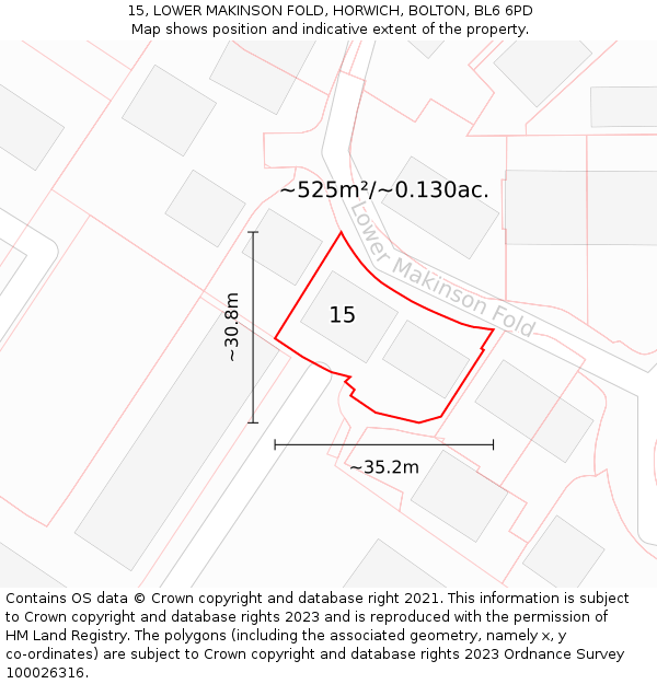 15, LOWER MAKINSON FOLD, HORWICH, BOLTON, BL6 6PD: Plot and title map