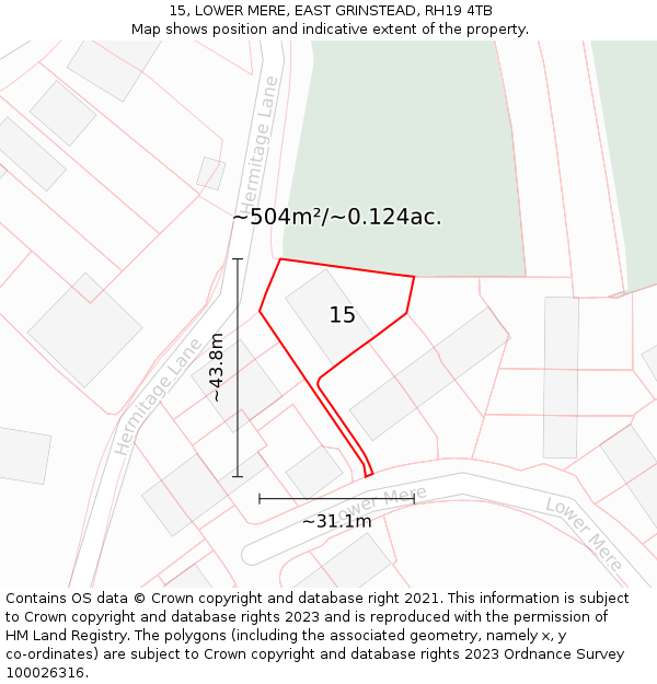 15, LOWER MERE, EAST GRINSTEAD, RH19 4TB: Plot and title map