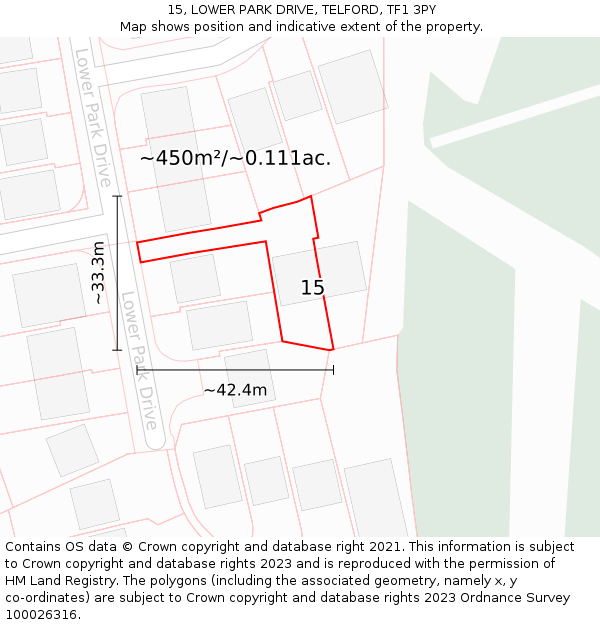 15, LOWER PARK DRIVE, TELFORD, TF1 3PY: Plot and title map