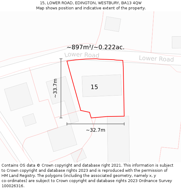 15, LOWER ROAD, EDINGTON, WESTBURY, BA13 4QW: Plot and title map