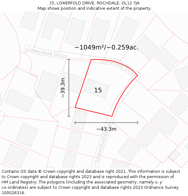 15, LOWERFOLD DRIVE, ROCHDALE, OL12 7JA: Plot and title map