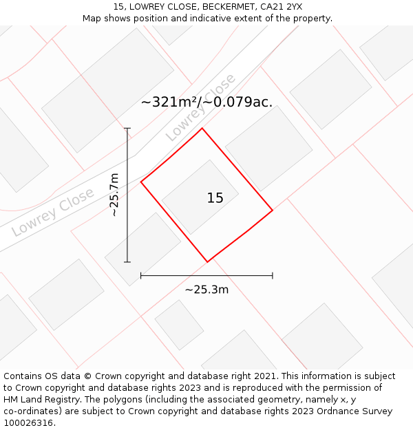 15, LOWREY CLOSE, BECKERMET, CA21 2YX: Plot and title map