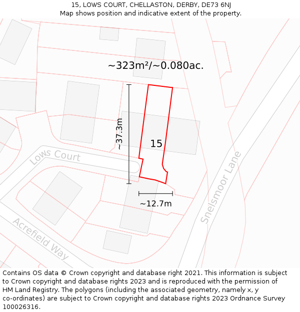 15, LOWS COURT, CHELLASTON, DERBY, DE73 6NJ: Plot and title map