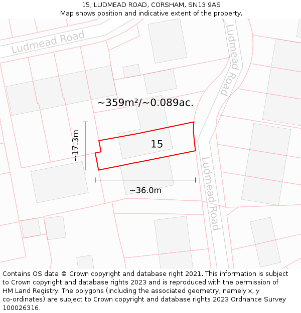15, LUDMEAD ROAD, CORSHAM, SN13 9AS: Plot and title map