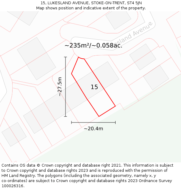 15, LUKESLAND AVENUE, STOKE-ON-TRENT, ST4 5JN: Plot and title map