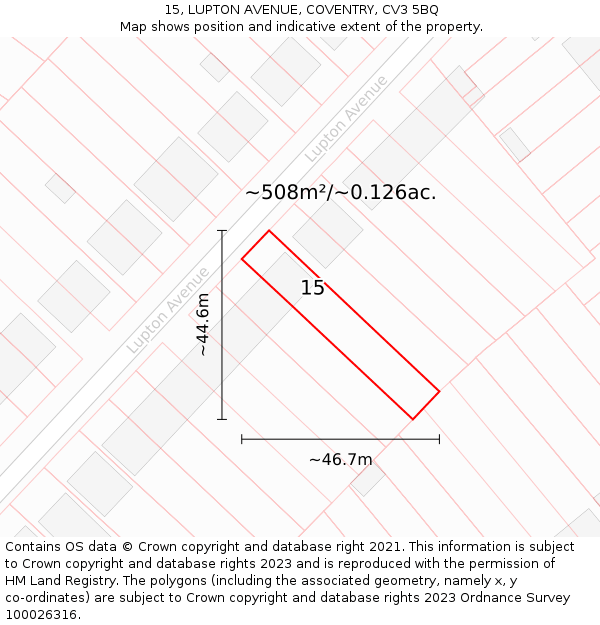 15, LUPTON AVENUE, COVENTRY, CV3 5BQ: Plot and title map