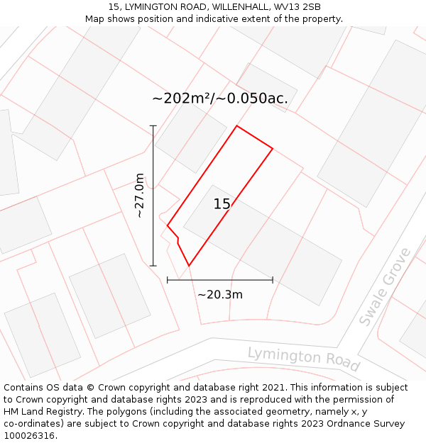 15, LYMINGTON ROAD, WILLENHALL, WV13 2SB: Plot and title map