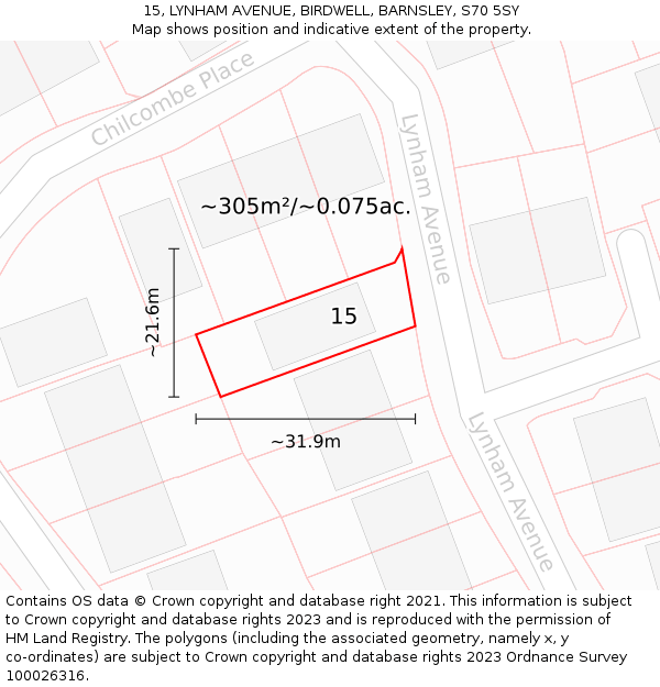 15, LYNHAM AVENUE, BIRDWELL, BARNSLEY, S70 5SY: Plot and title map