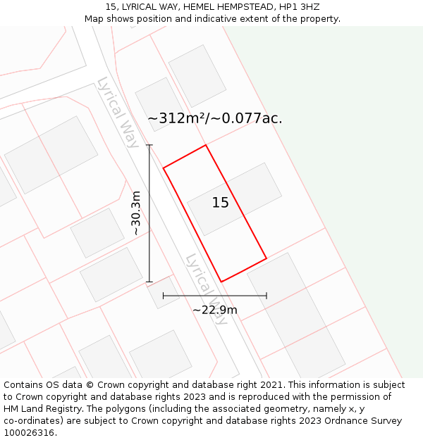 15, LYRICAL WAY, HEMEL HEMPSTEAD, HP1 3HZ: Plot and title map