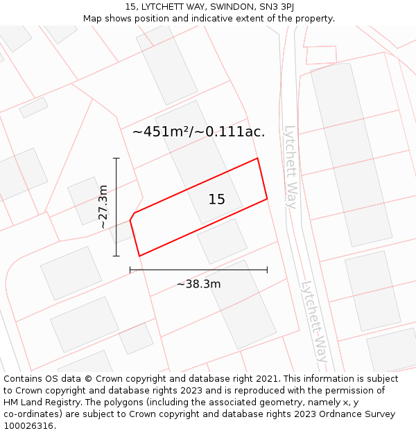 15, LYTCHETT WAY, SWINDON, SN3 3PJ: Plot and title map