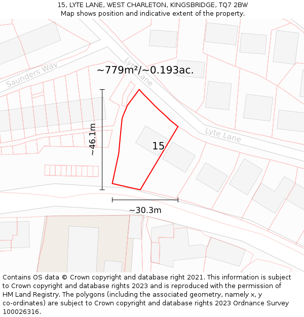 15, LYTE LANE, WEST CHARLETON, KINGSBRIDGE, TQ7 2BW: Plot and title map