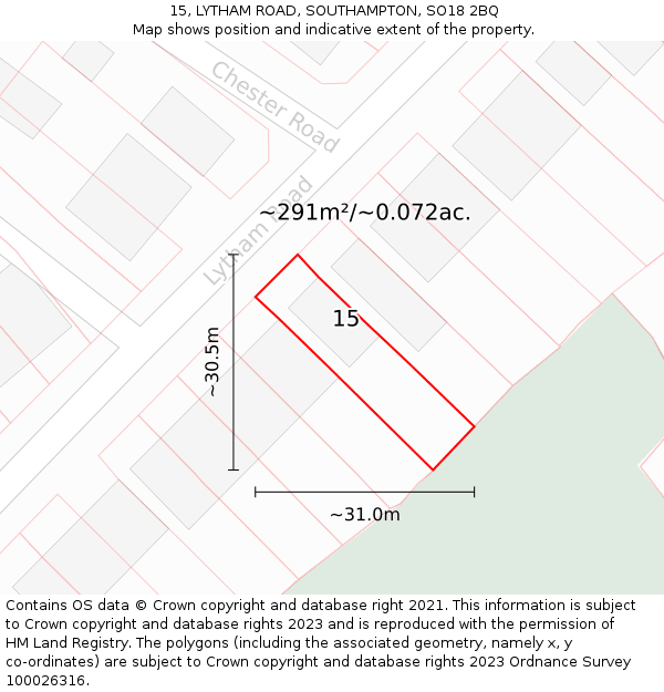15, LYTHAM ROAD, SOUTHAMPTON, SO18 2BQ: Plot and title map