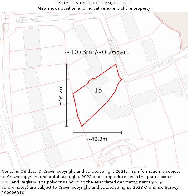 15, LYTTON PARK, COBHAM, KT11 2HB: Plot and title map